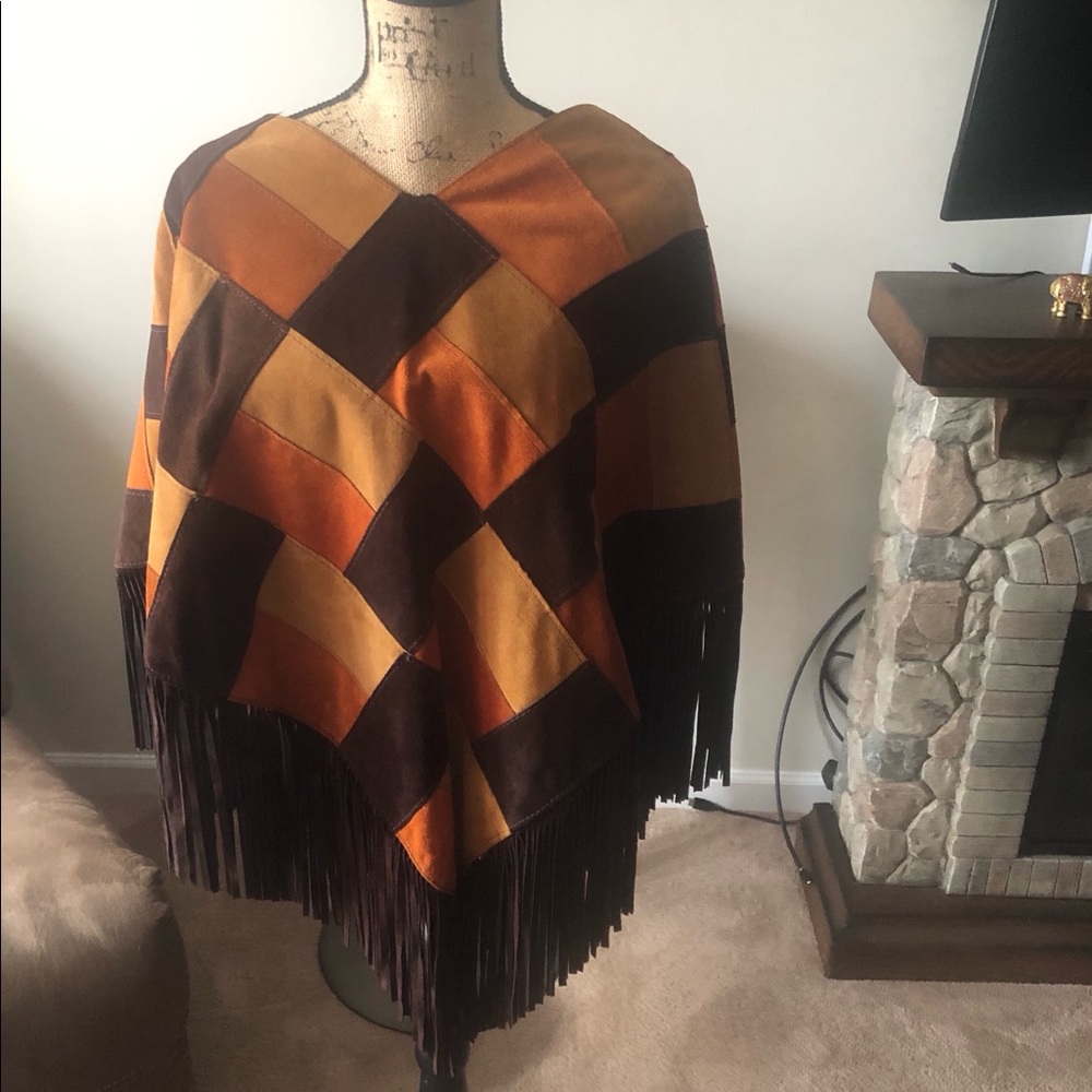 Vintage suede/leather patchwork cape/poncho